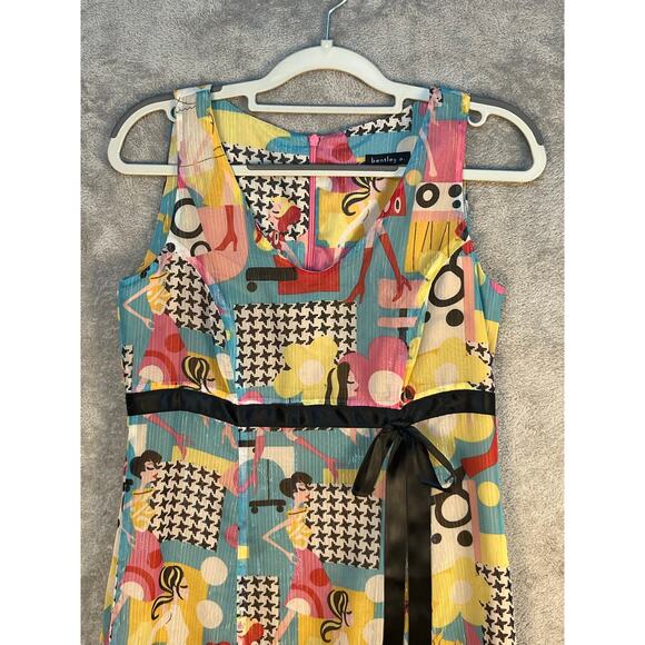 Y2K Bentley A Babydoll Dress Size 0 Chiffon Retro Graphic Ladies Twee Academia - Picture 2 of 8